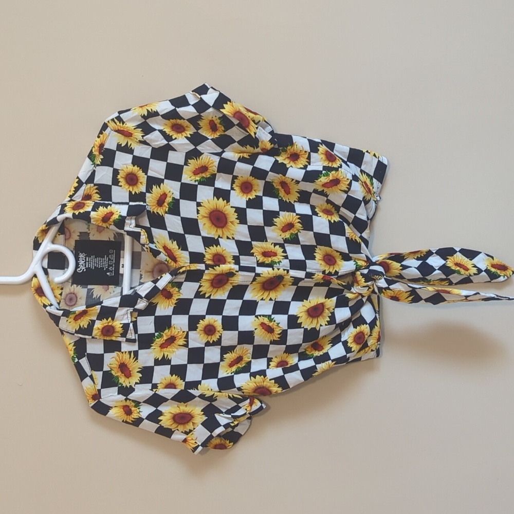 Spencer's Collared  Cropped Tie Vintage Sunflower Shirt Sz M